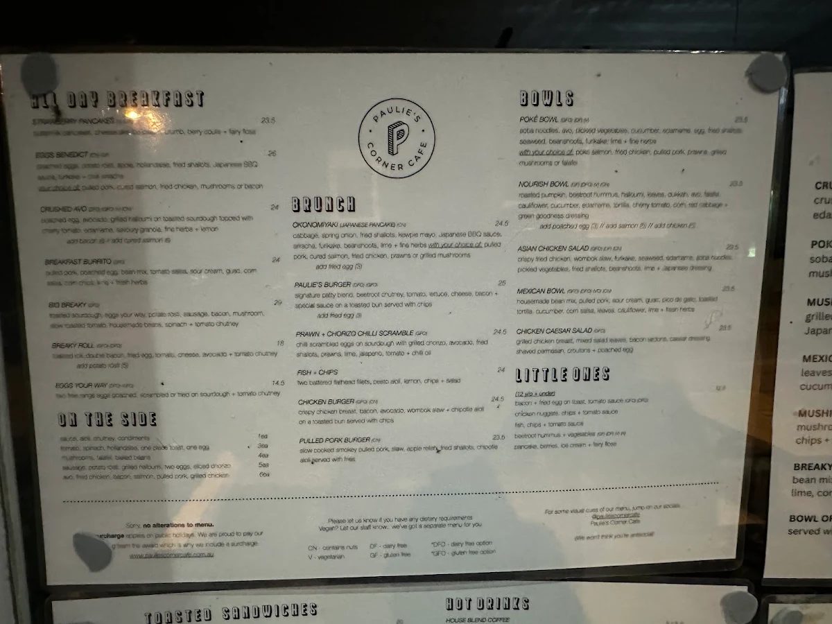 Menu, Paulie's Corner Cafe