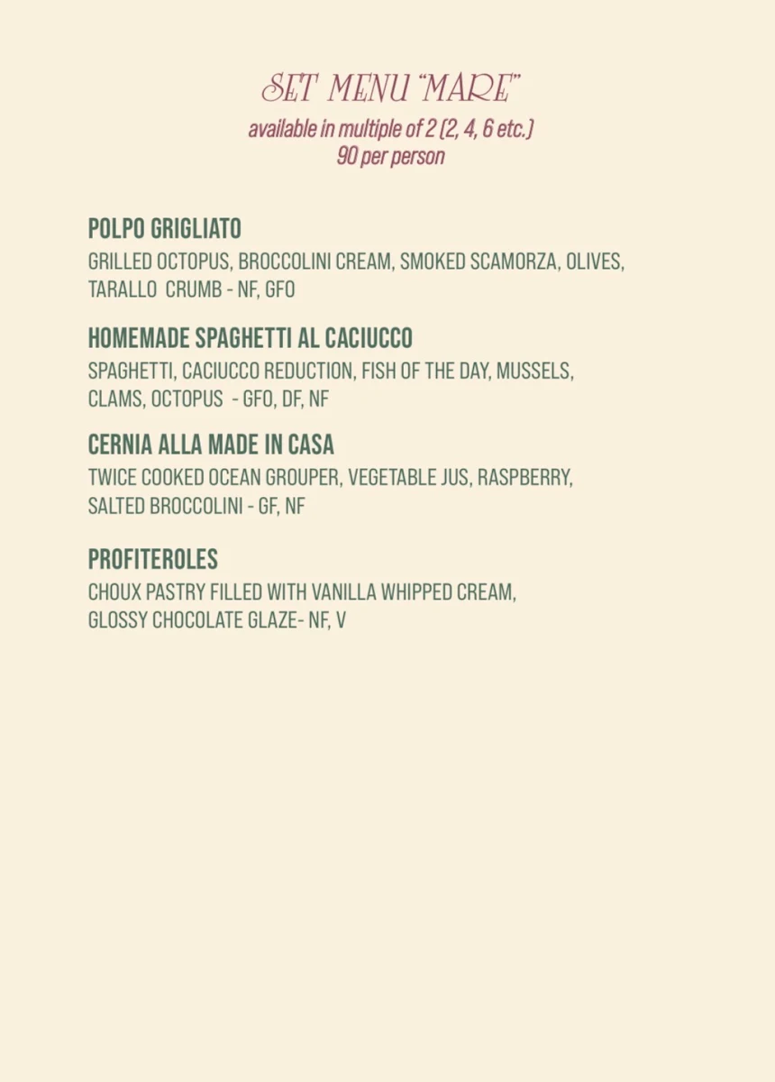 Menu, Made In Casa