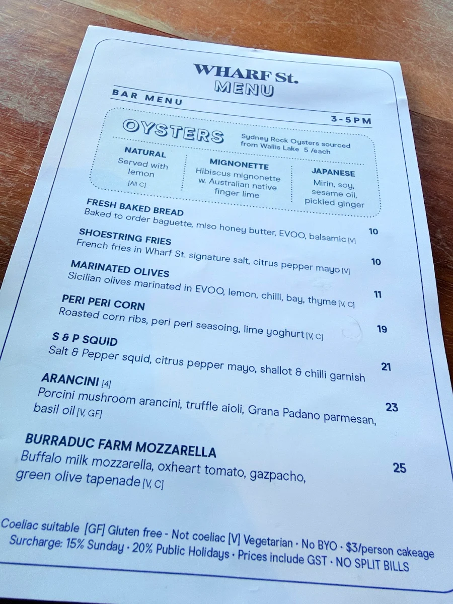Menu, Wharf St. Distillery Restaurant