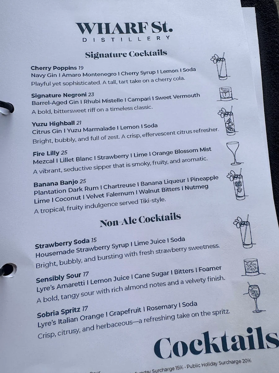 Menu, Wharf St. Distillery Restaurant