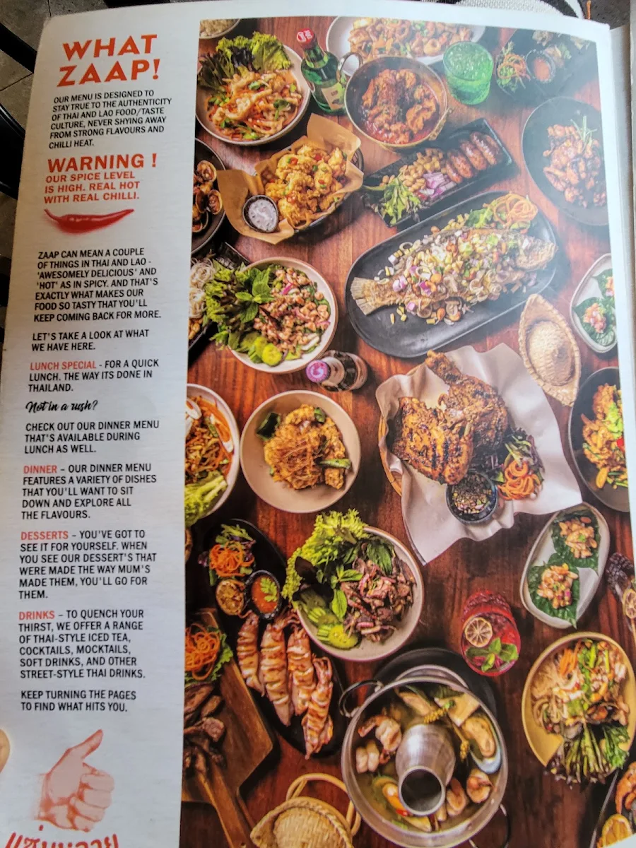 Menu, Zaap by Chang Thai Lao Restaurant