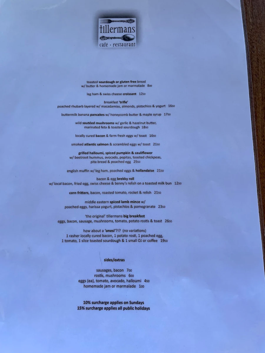 Menu, Tillermans
