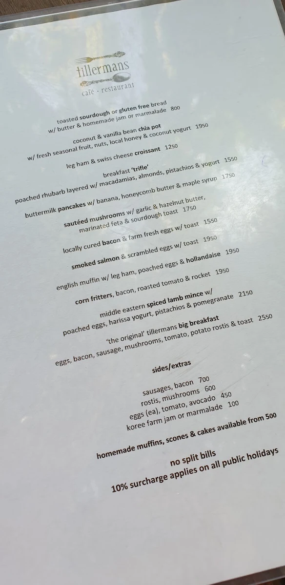 Menu, Tillermans