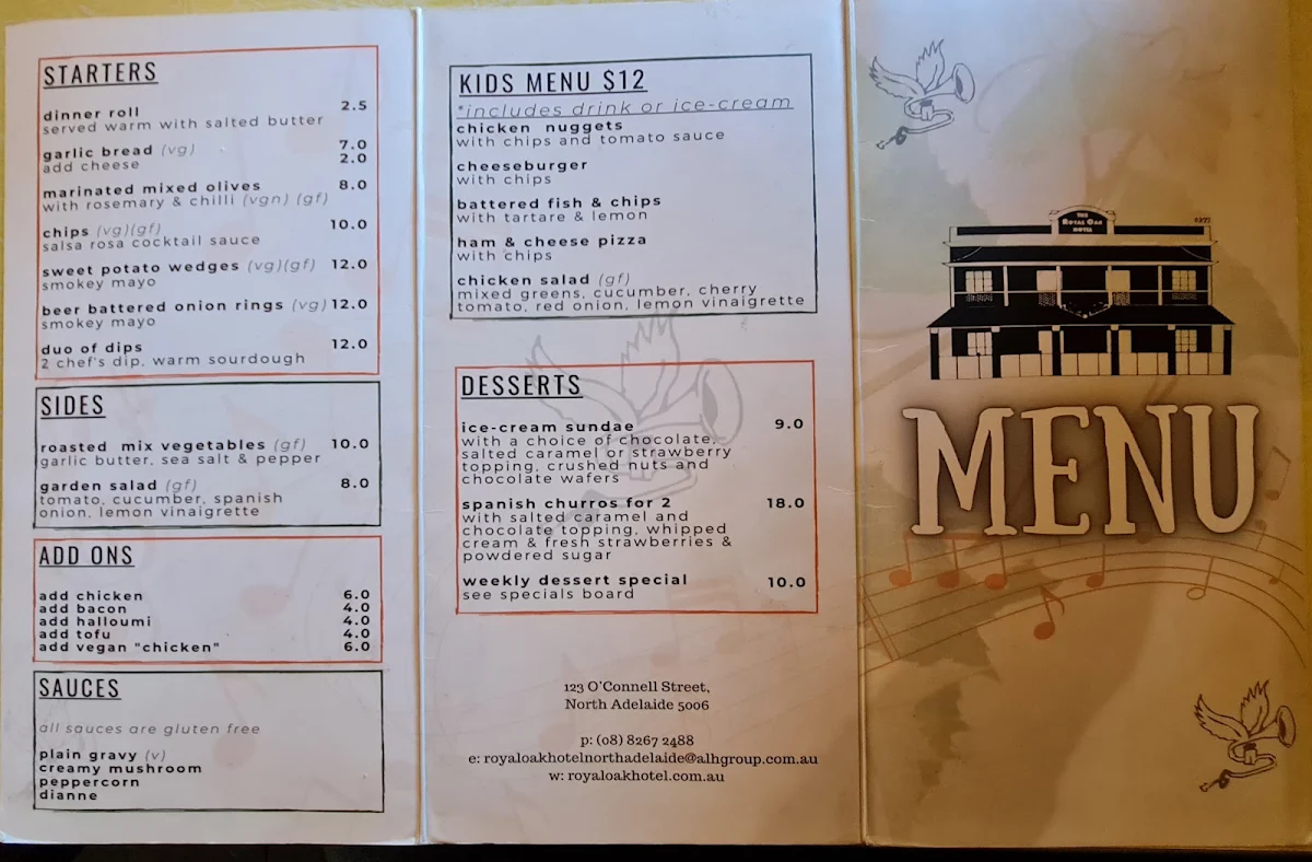 Menu, Royal Oak