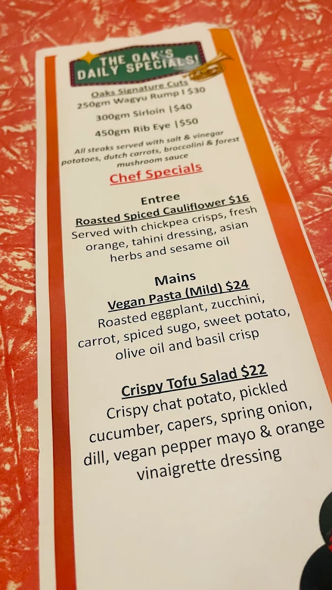 Menu, Royal Oak