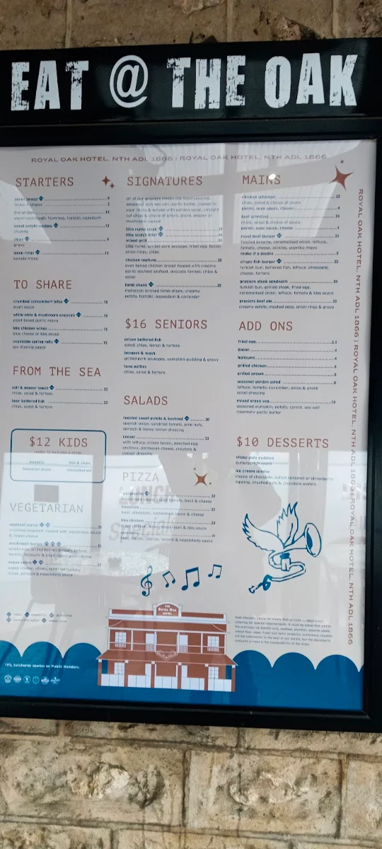 Menu, Royal Oak