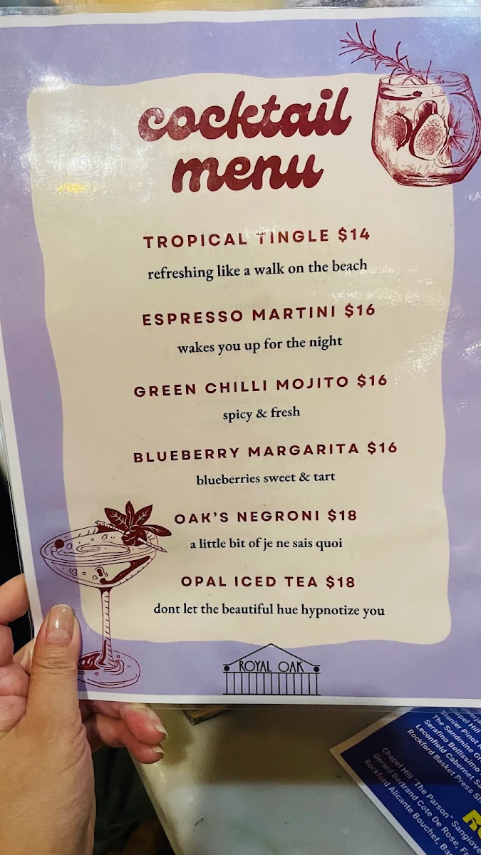 Menu, Royal Oak
