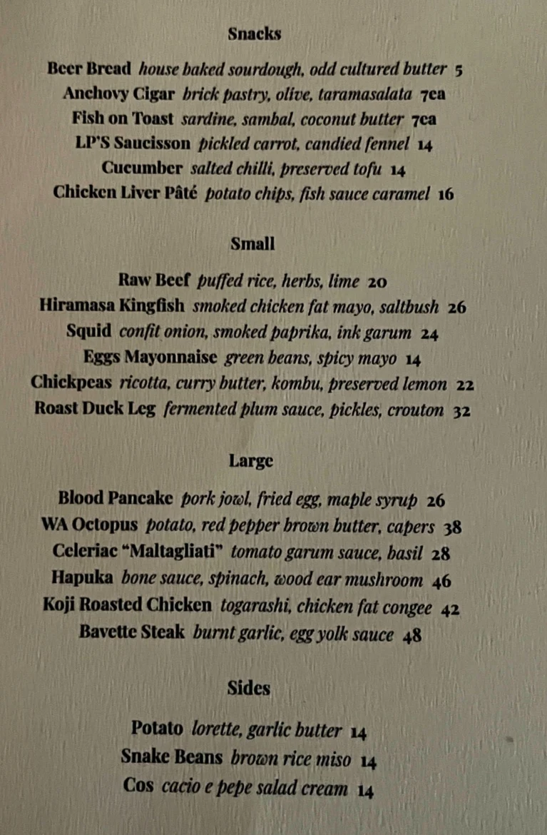 Menu, Odd Culture Newtown