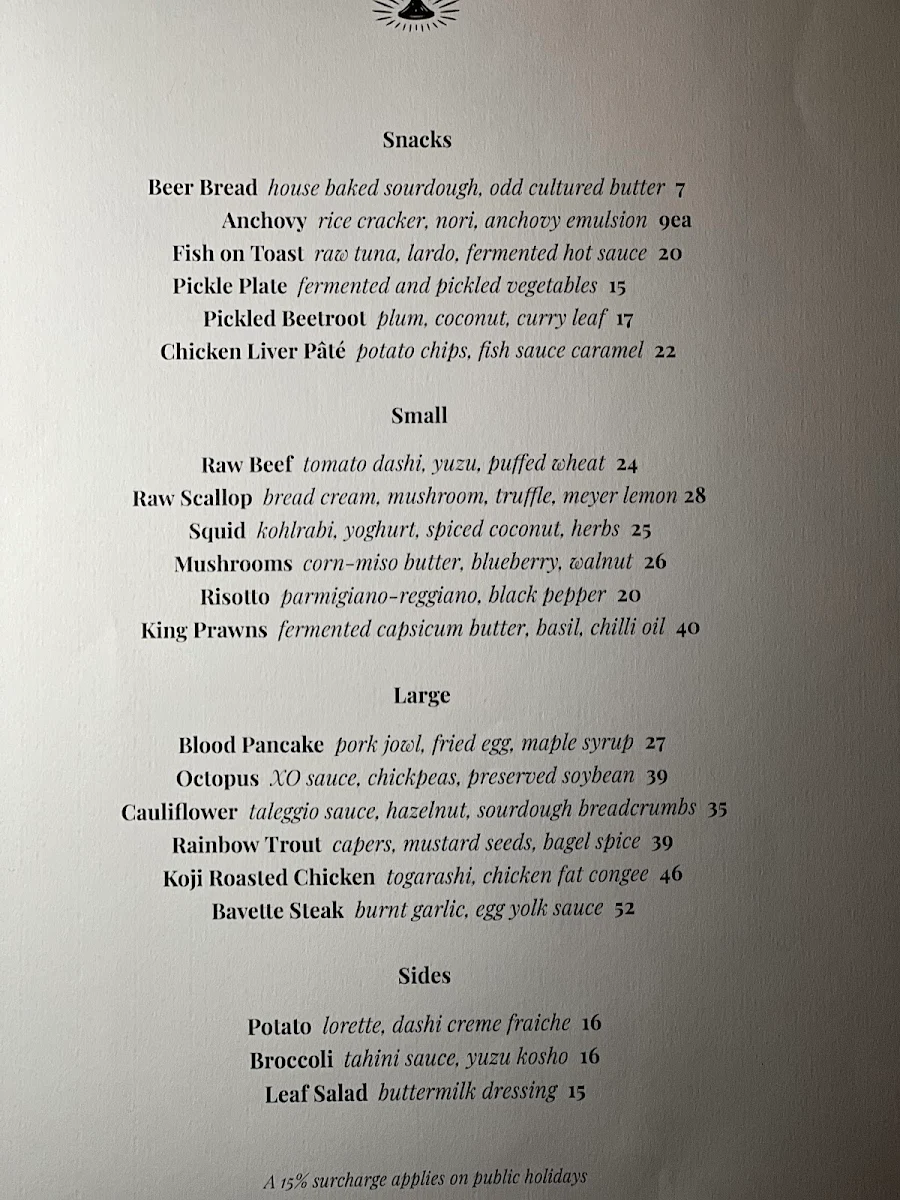 Menu, Odd Culture Newtown