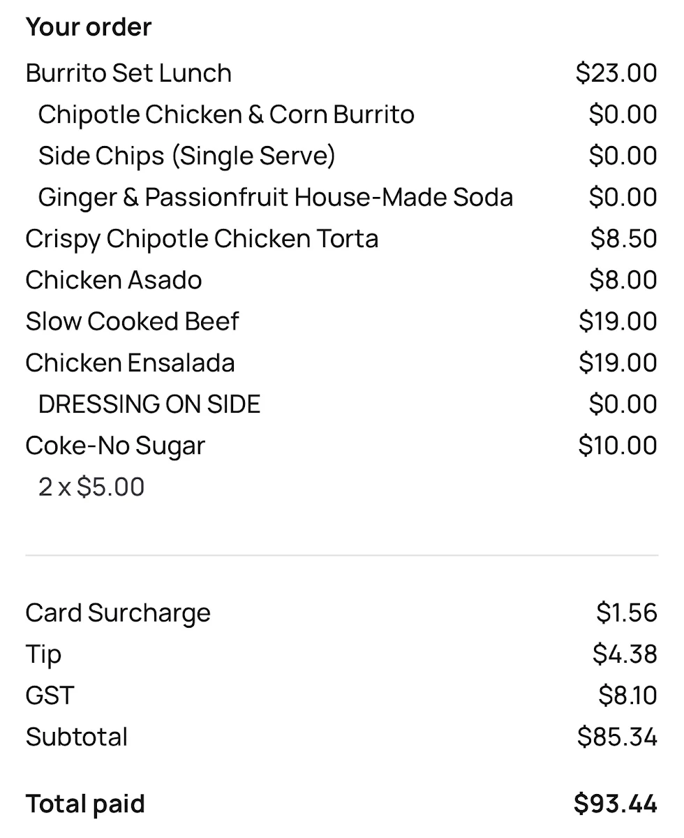 Menu, Fonda Mexican Chadstone