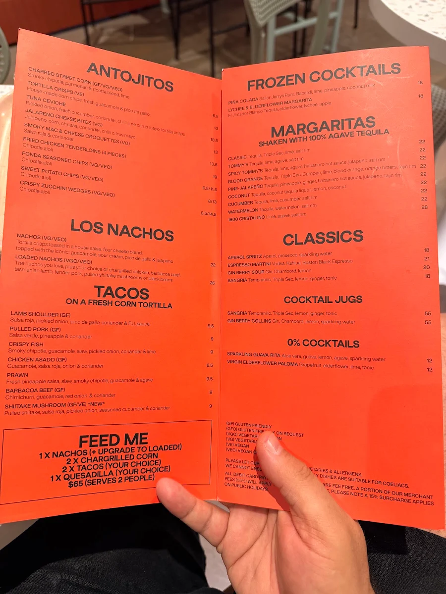 Menu, Fonda Mexican Chadstone