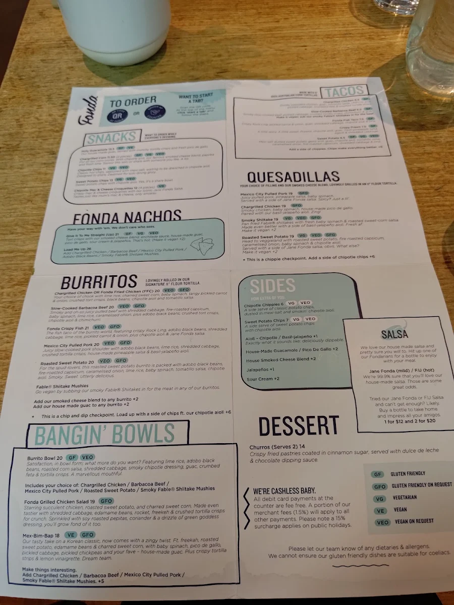 Menu, Fonda Mexican Chadstone