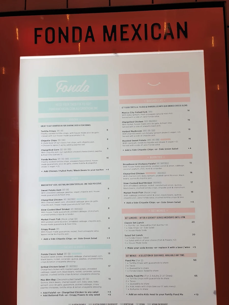 Menu, Fonda Mexican Chadstone