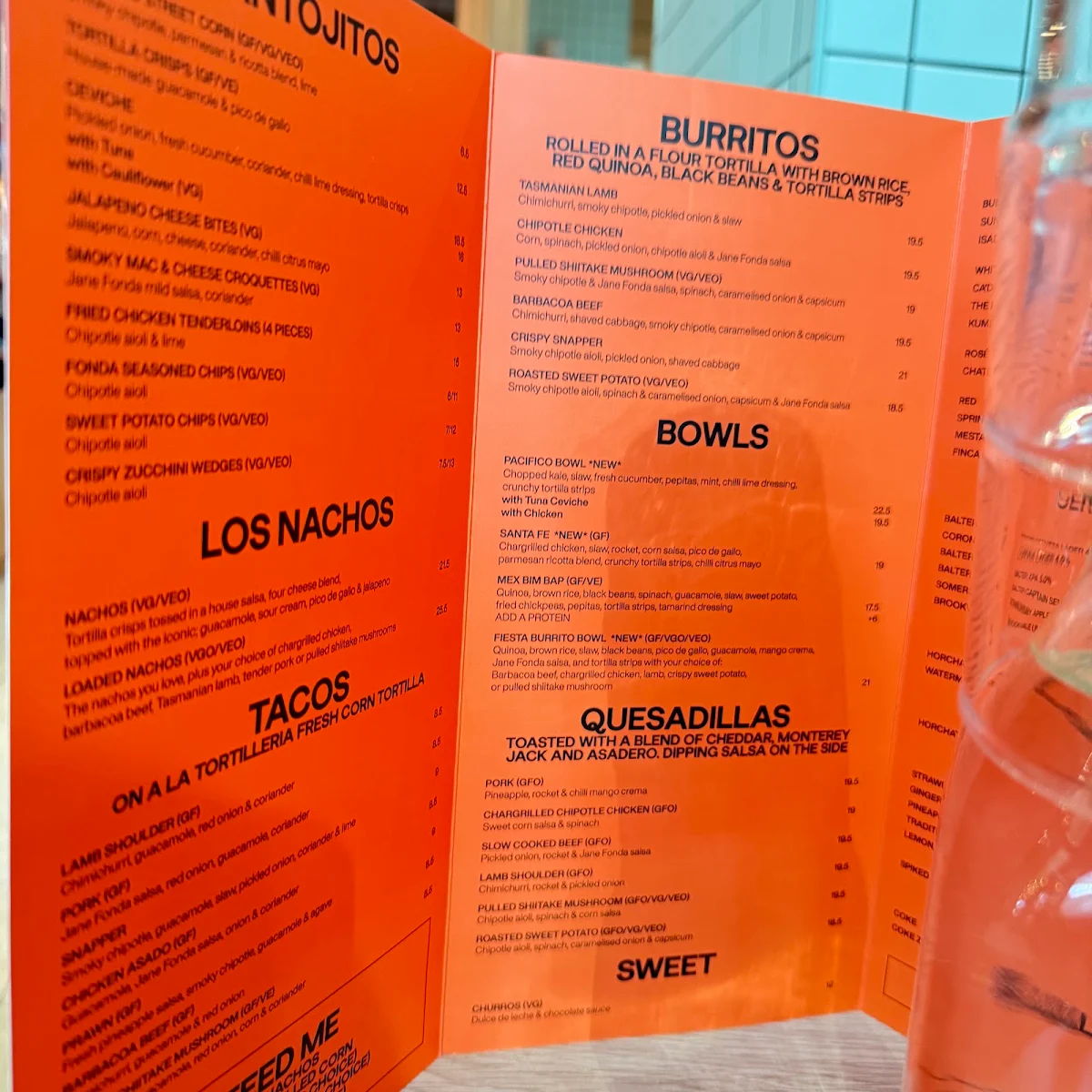 Menu, Fonda Mexican Chadstone