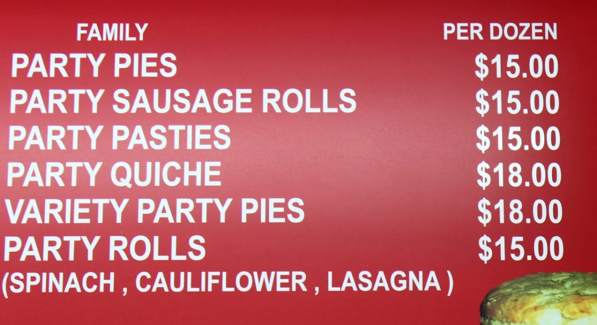 Menu, King's Pies