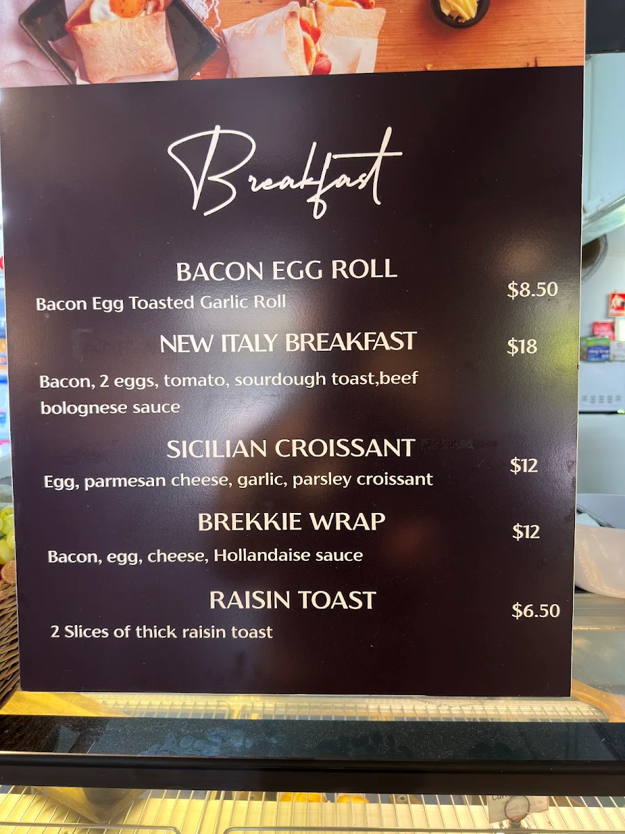 Menu, New Italy Cafe