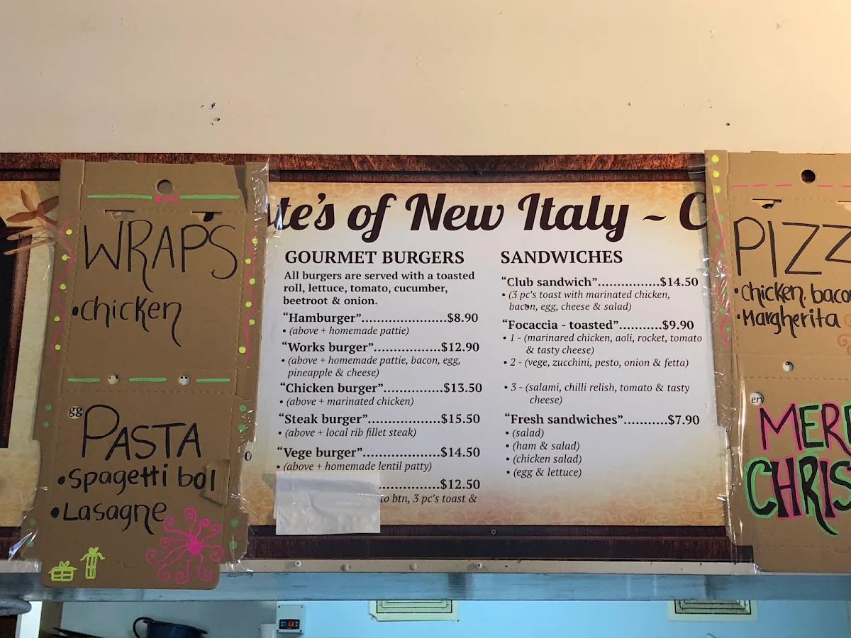 Menu, New Italy Cafe