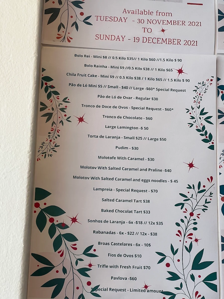 Menu, Sweet Belem