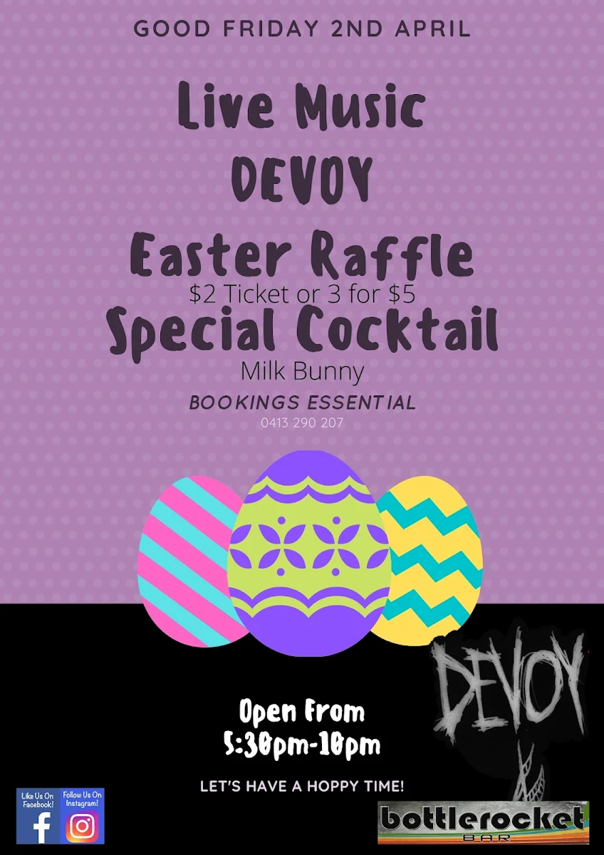 Menu, Bottlerocket Bar & Cafe