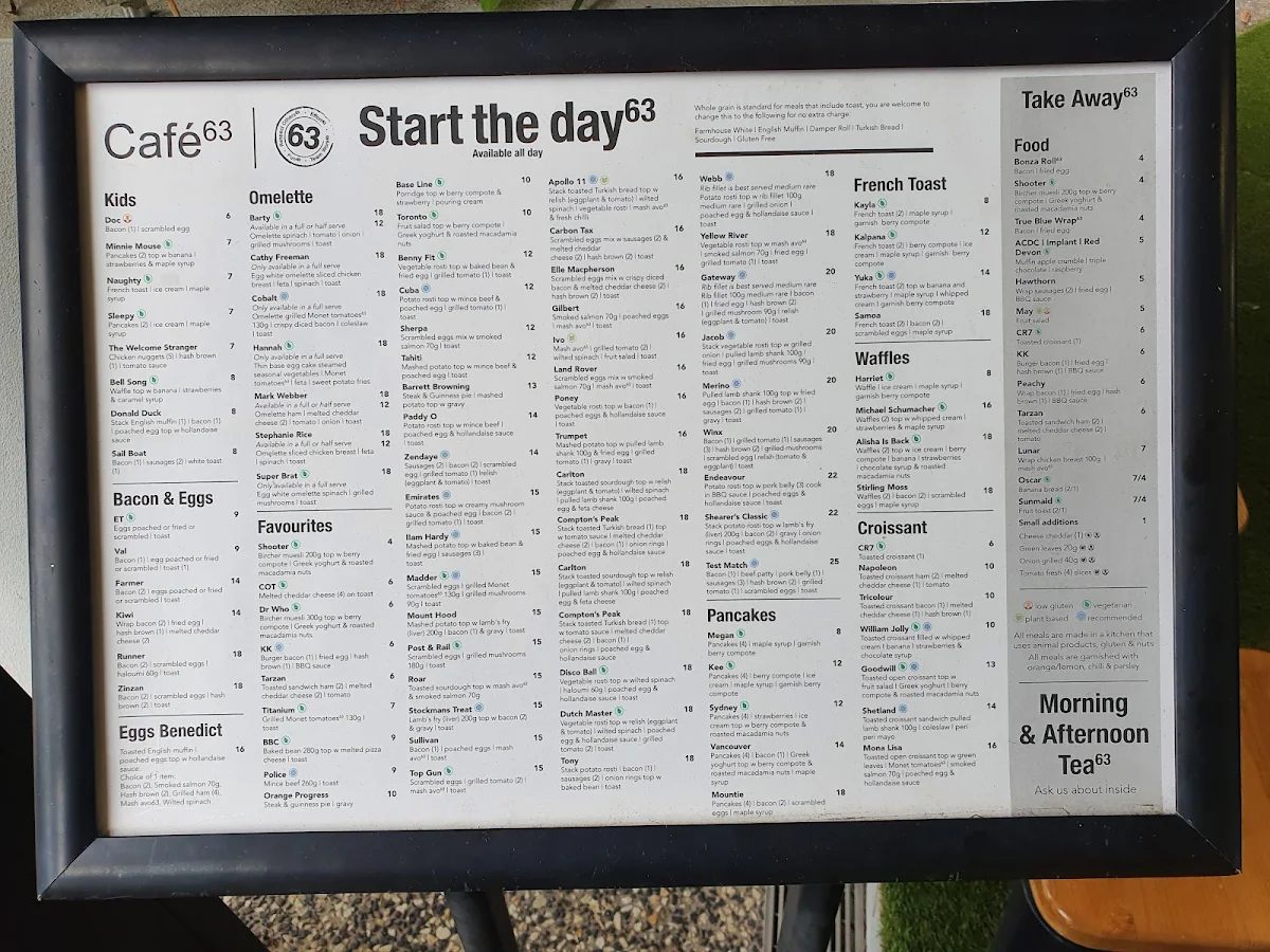 Menu, Cafe 63 Springfield
