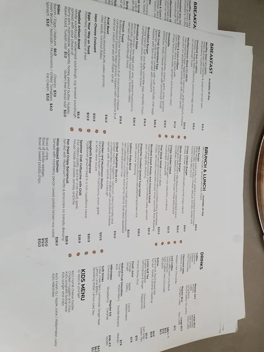 Menu, Cafe Mira
