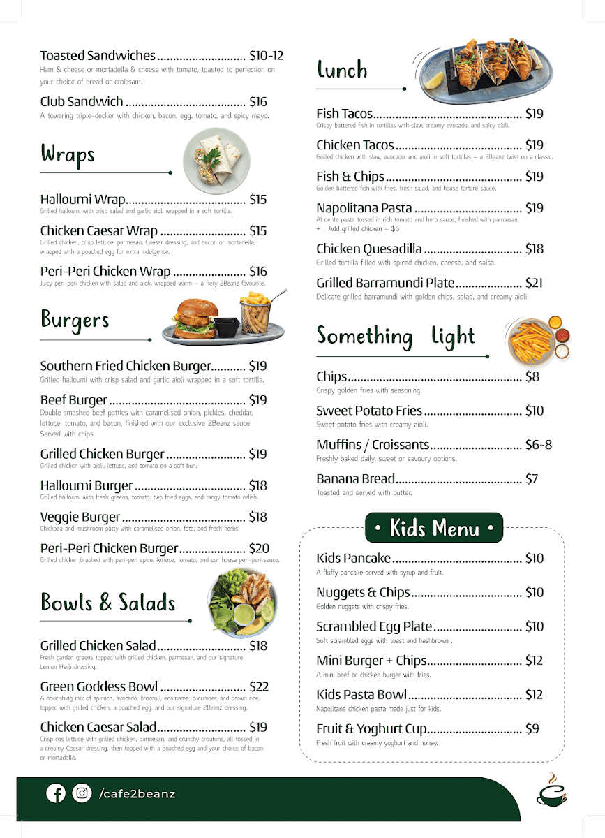 Menu, CAFE 2BEANZ