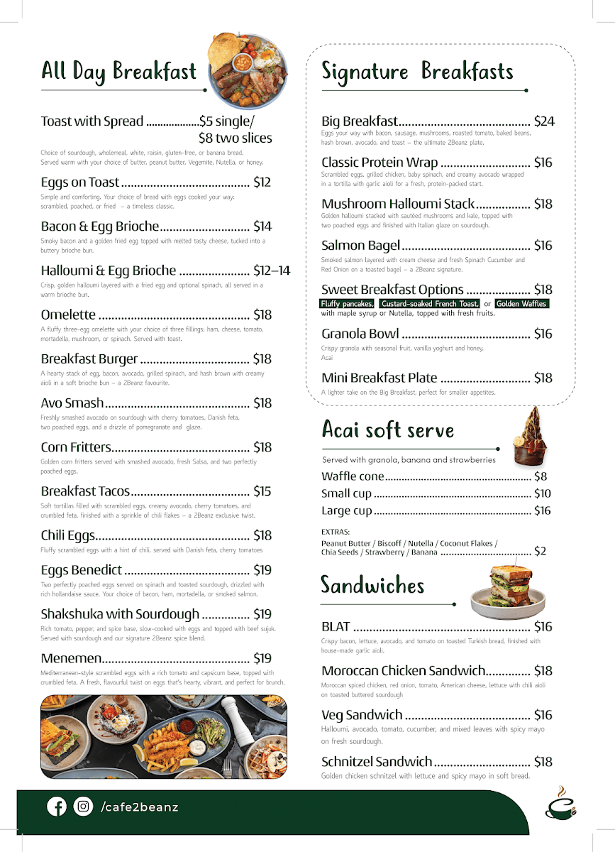 Menu, CAFE 2BEANZ