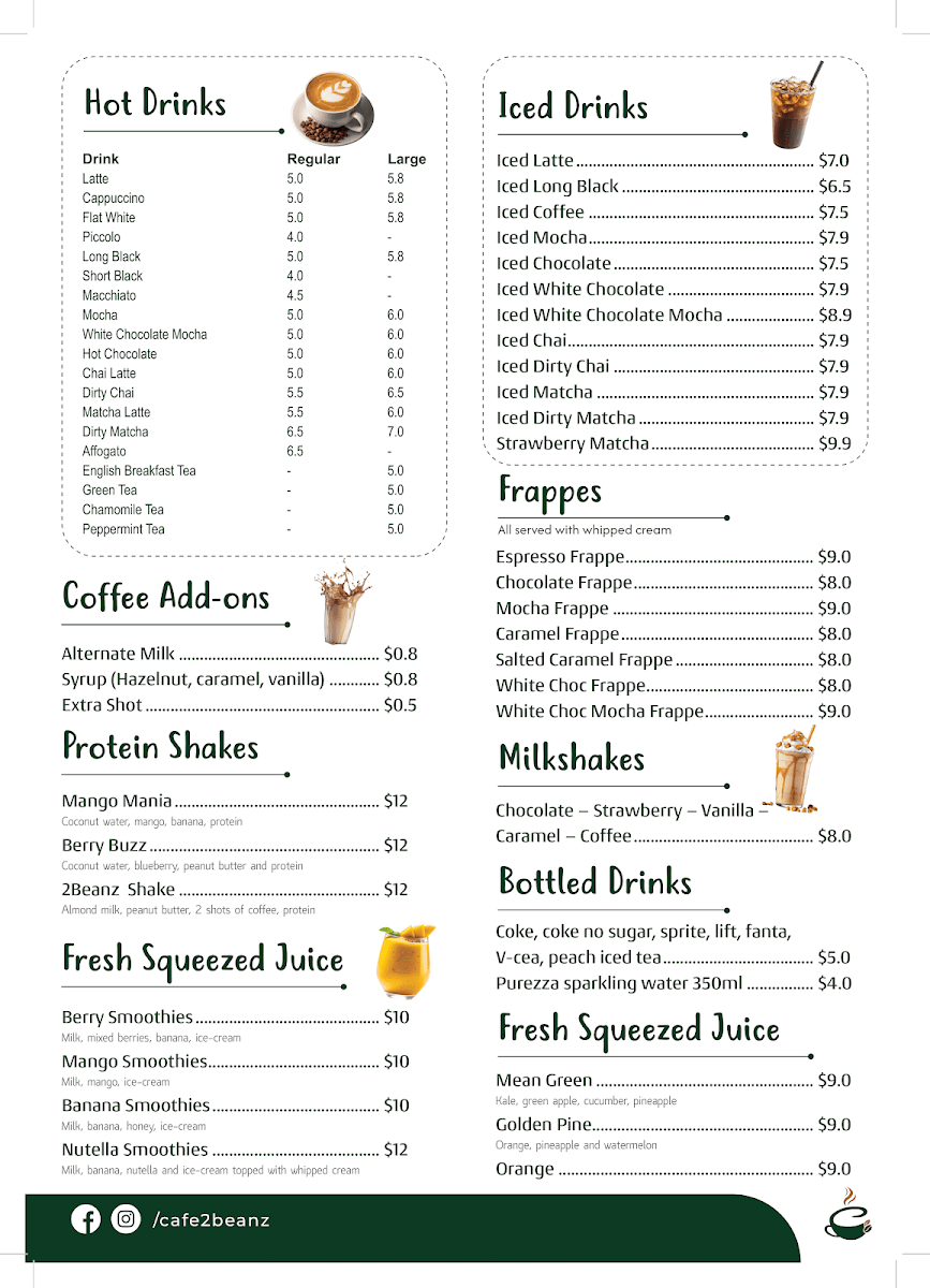 Menu, CAFE 2BEANZ