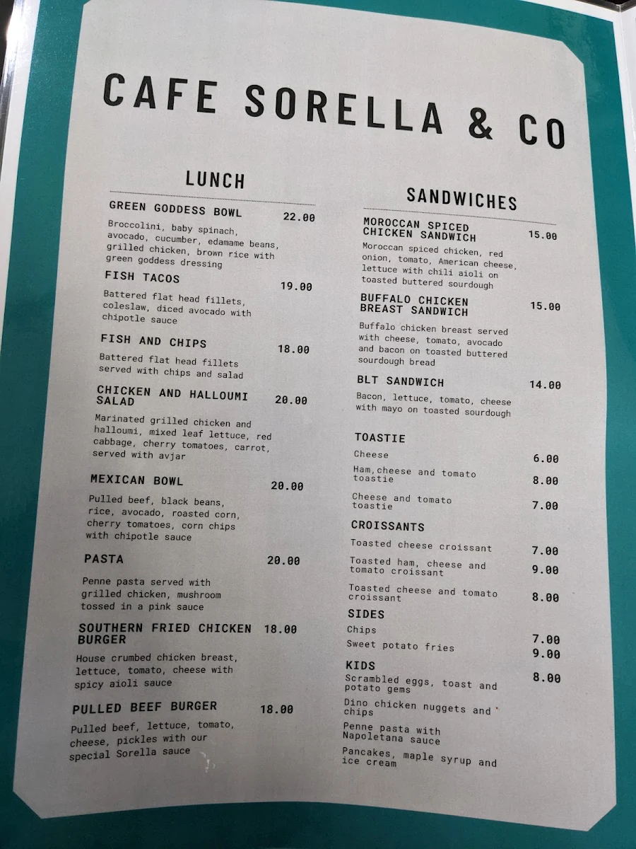 Menu, CAFE 2BEANZ