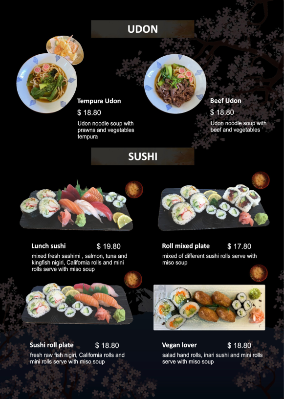 Menu, Toyama Japanese Cuisine