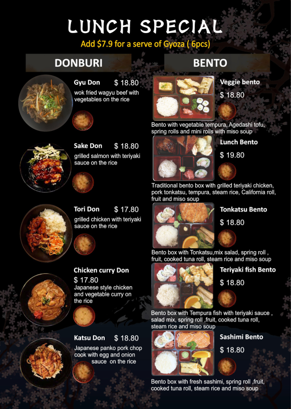 Menu, Toyama Japanese Cuisine