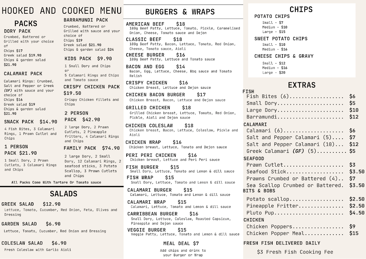 Menu, Hooked & Cooked