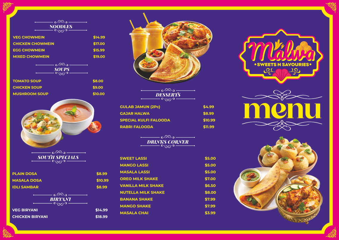 Menu, Malwa Sweets n' Savouries