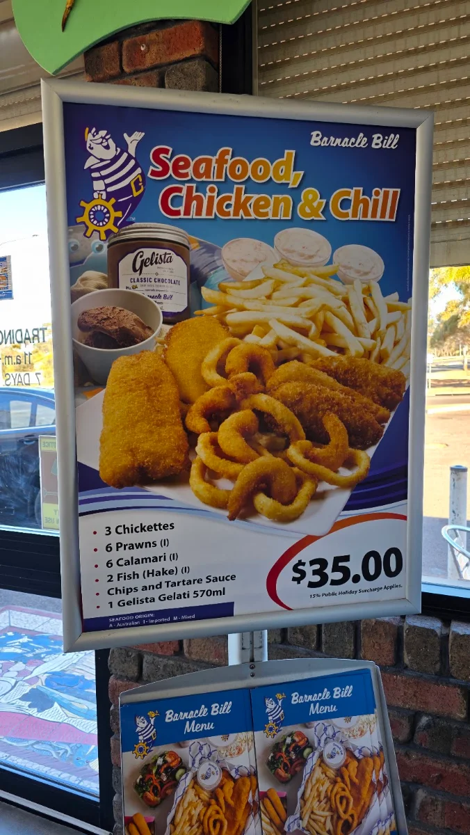 Menu, Barnacle Bill