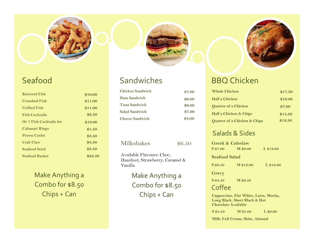 Menu, Londonderry Fish And Chips