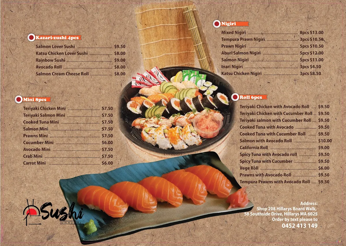 Menu, Jin Sushi Plus