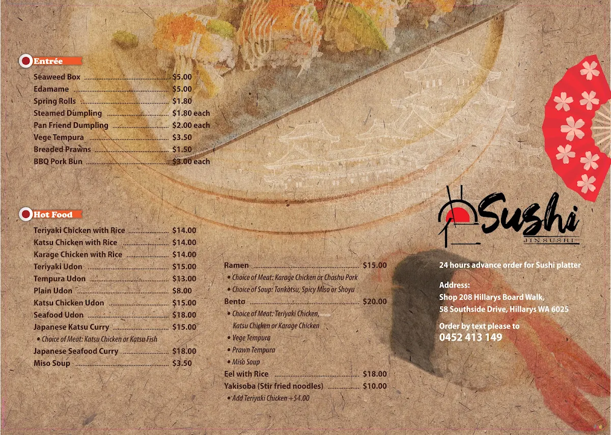 Menu, Jin Sushi Plus