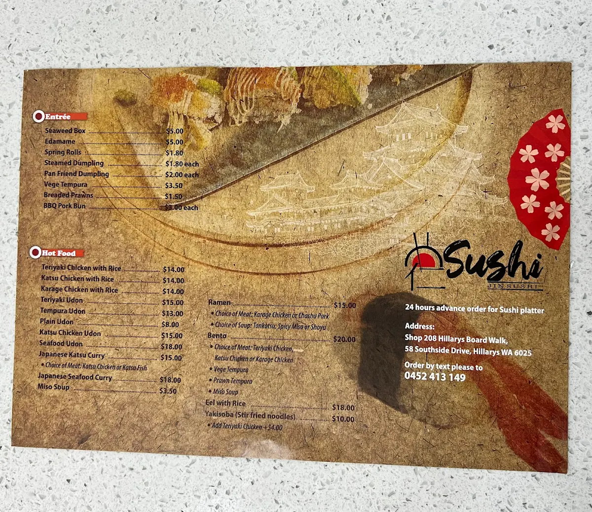 Menu, Jin Sushi Plus