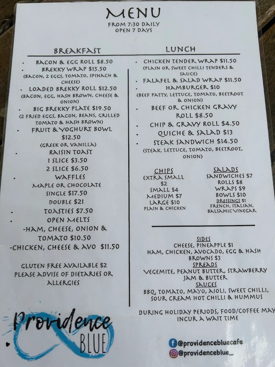 Menu, Providence Blue Cafe