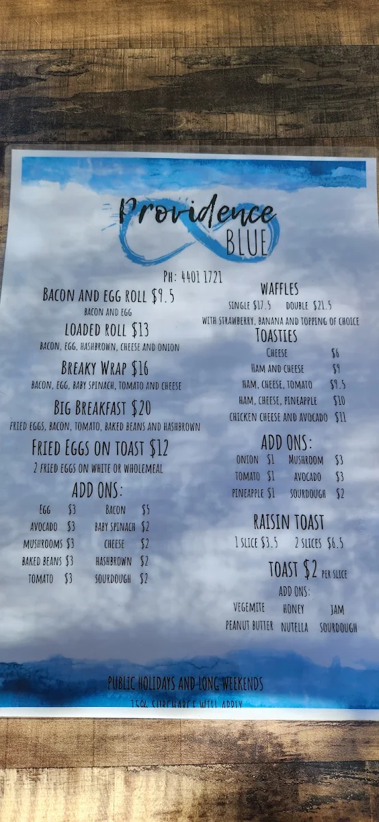 Menu, Providence Blue Cafe