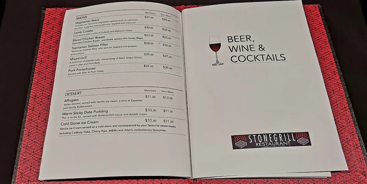 Menu, Stonegrill