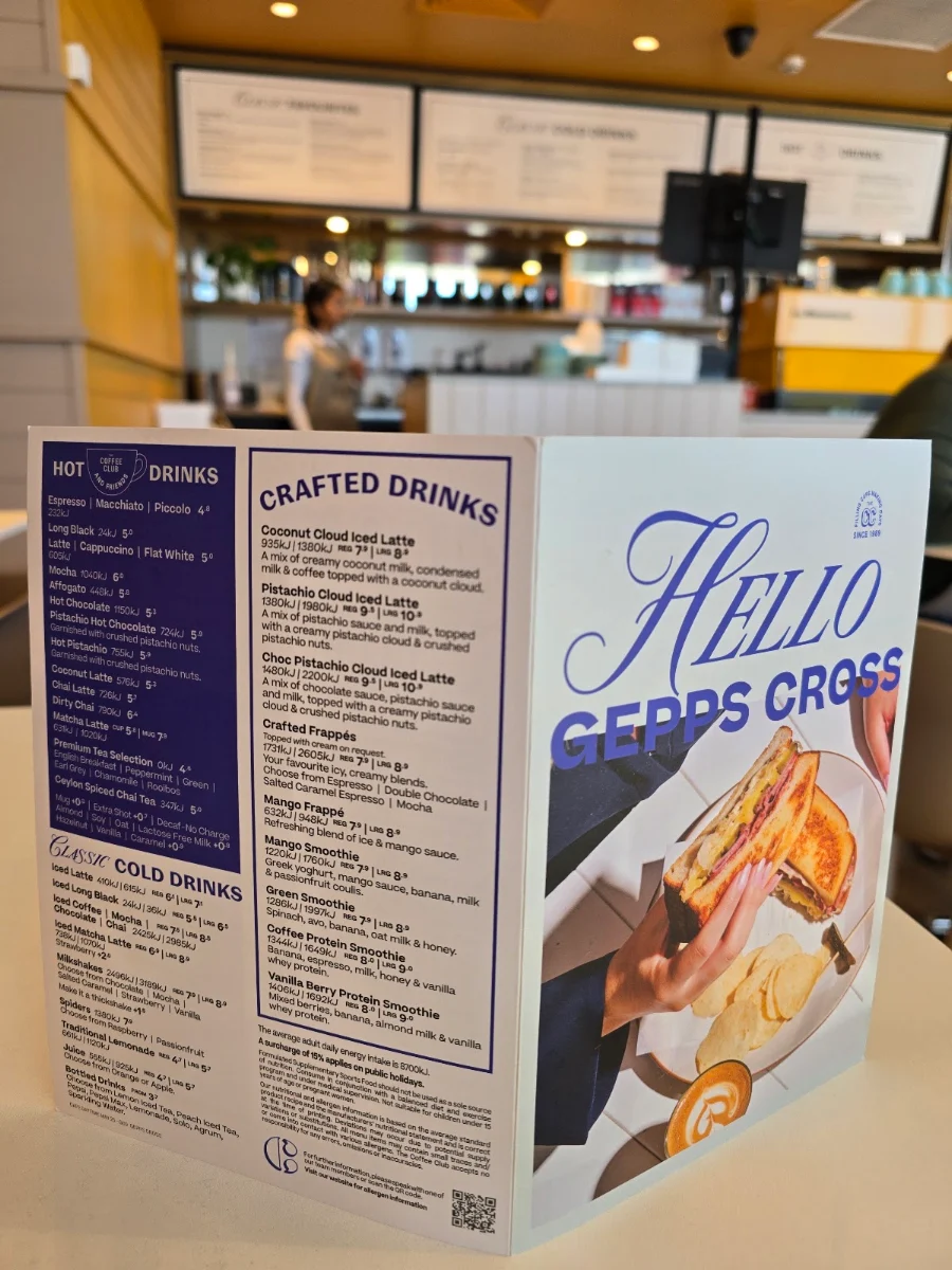 Menu, The Coffee Club Café