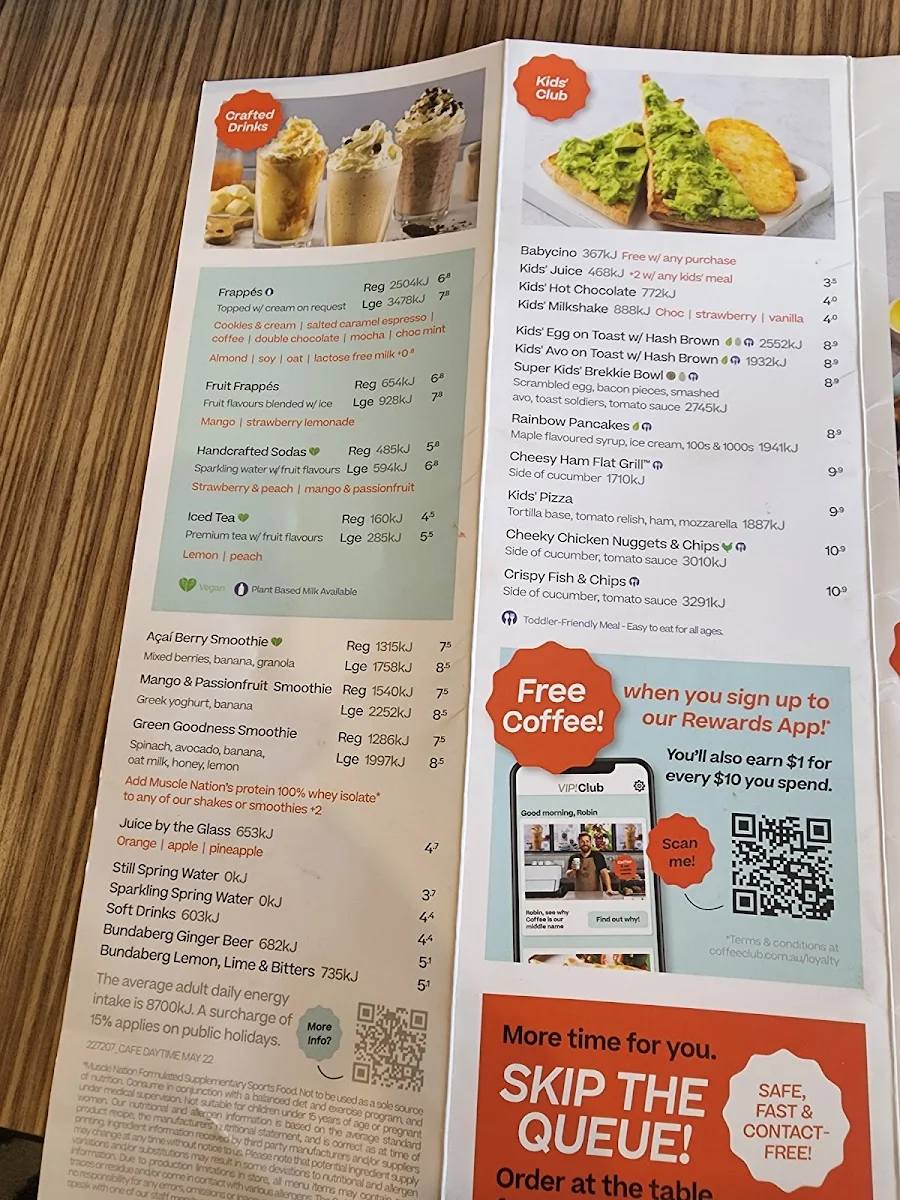 Menu, The Coffee Club Café