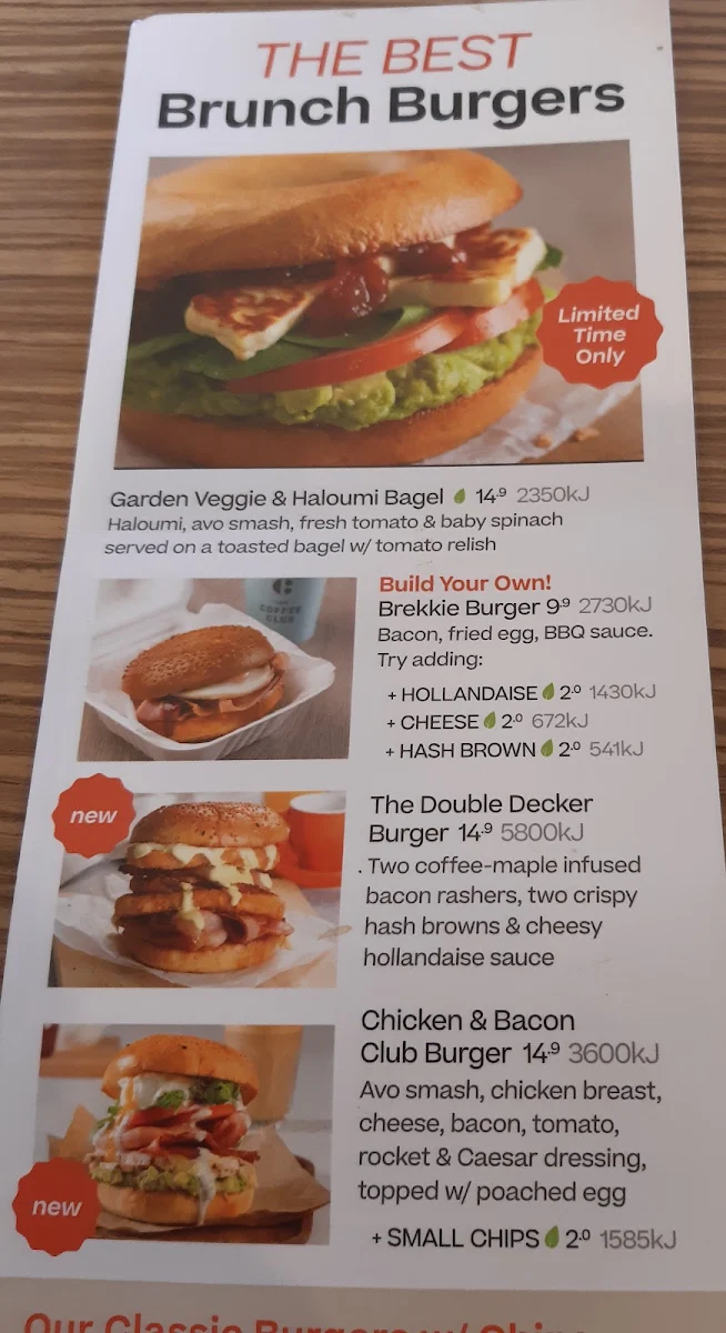 Menu, The Coffee Club Café