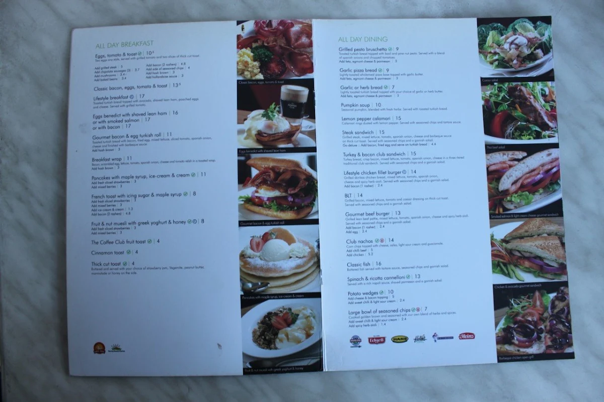Menu, The Coffee Club Café