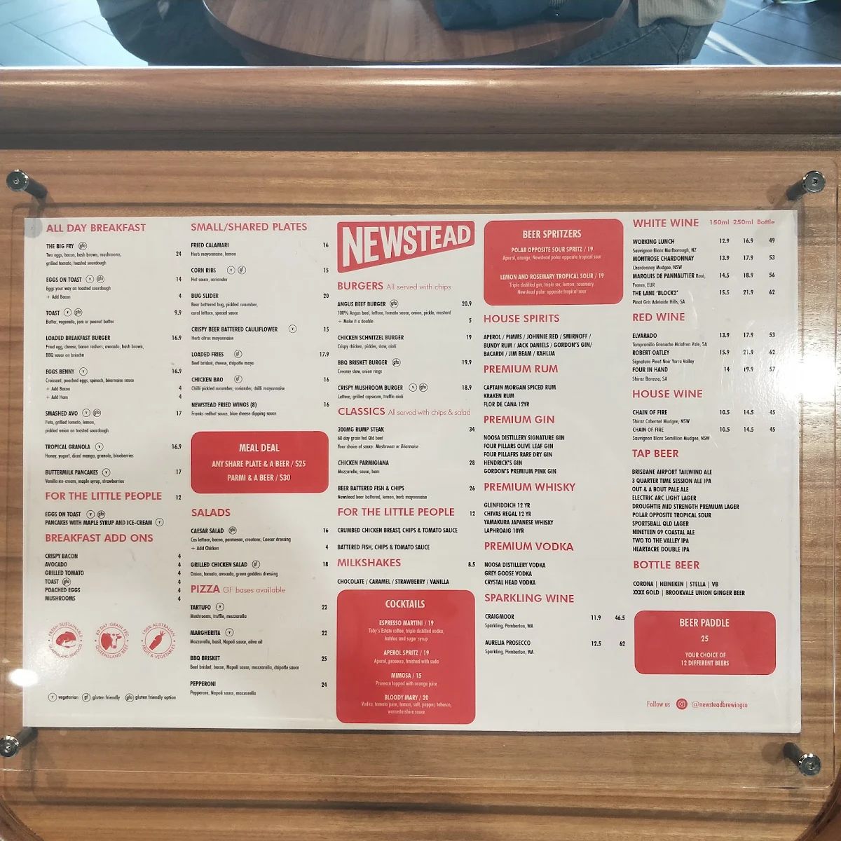 Menu, Newstead Brewing Co Airport Taphouse