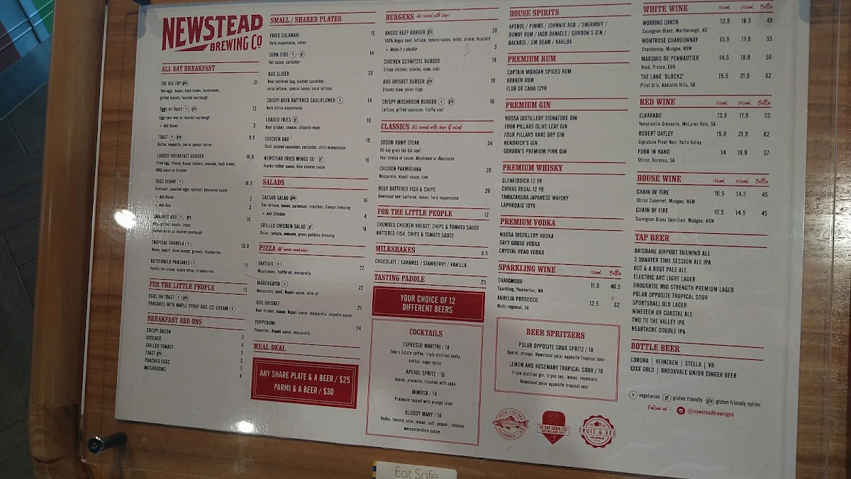 Menu, Newstead Brewing Co Airport Taphouse