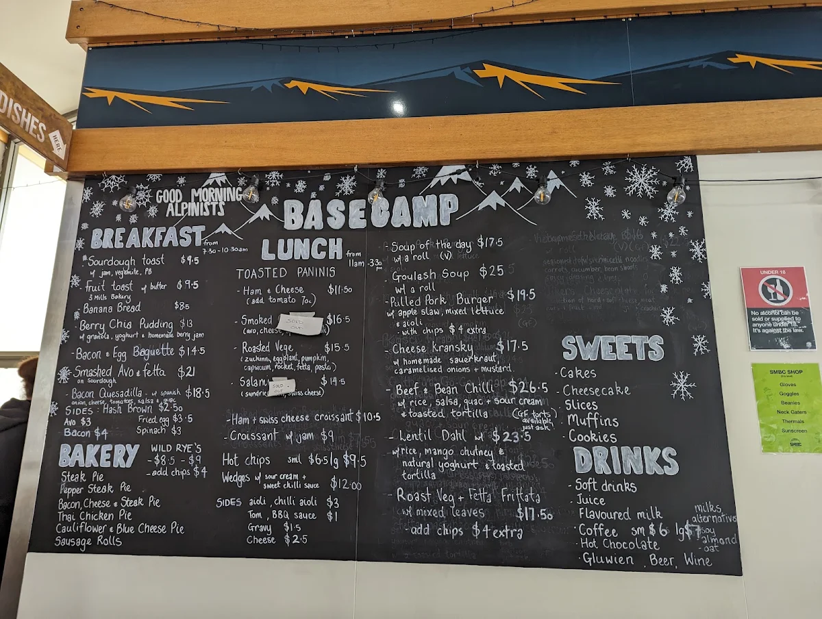 Menu, Basecamp Cafe Guthega
