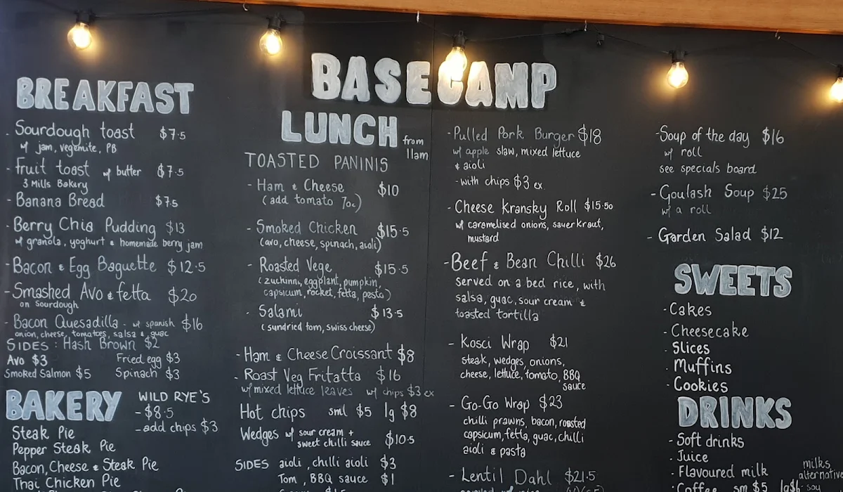 Menu, Basecamp Cafe Guthega