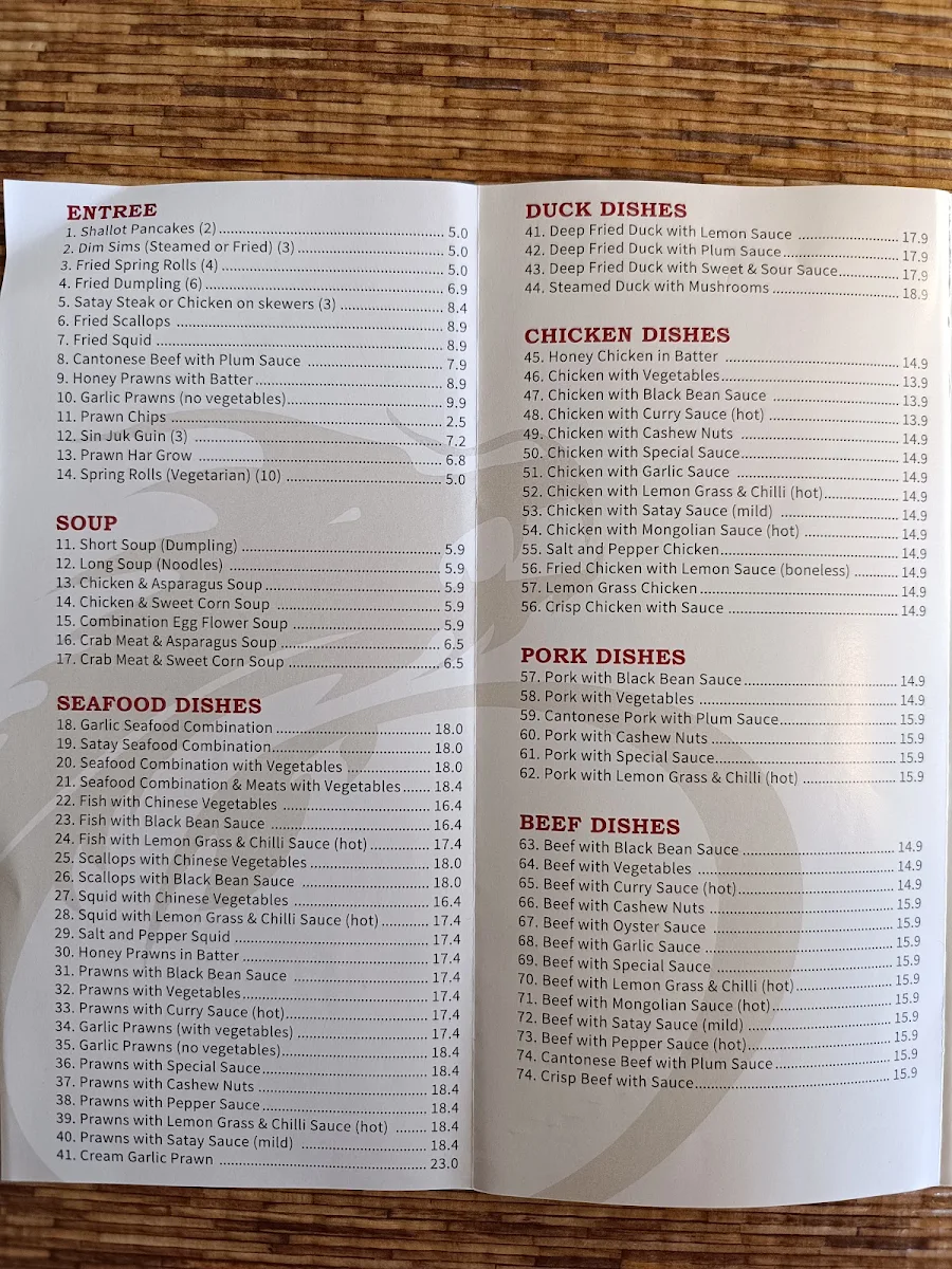 Menu, Oriental Garden Restaurant